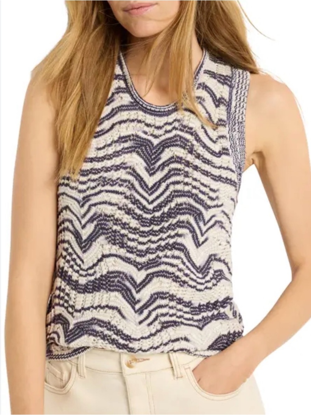 NIC+ZOE Wave Mix Sleeveless Knit Tank - Cream & Navy
